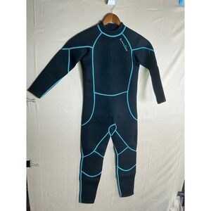 OMGear Wetsuit Kids Size 14 Black Blue Excellent 3mm Neoprene Full Body Suit